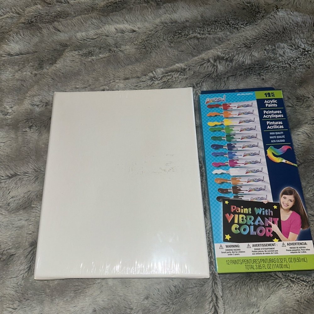 small brand new canvas & 12 piece paint set